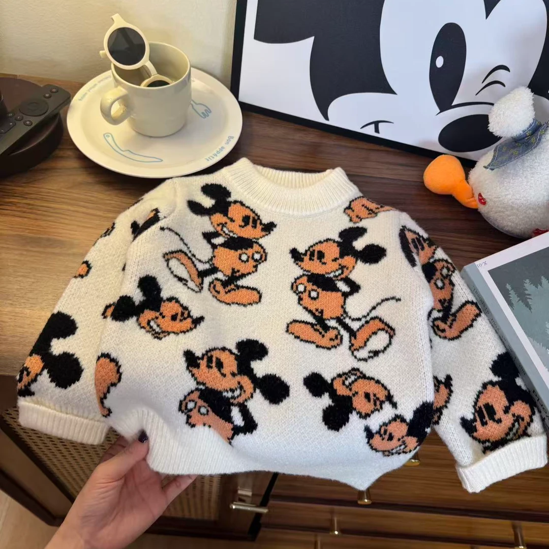 【百分百不起球】卡通动漫厚款圆领长袖毛衣米奇儿童套头童装男童