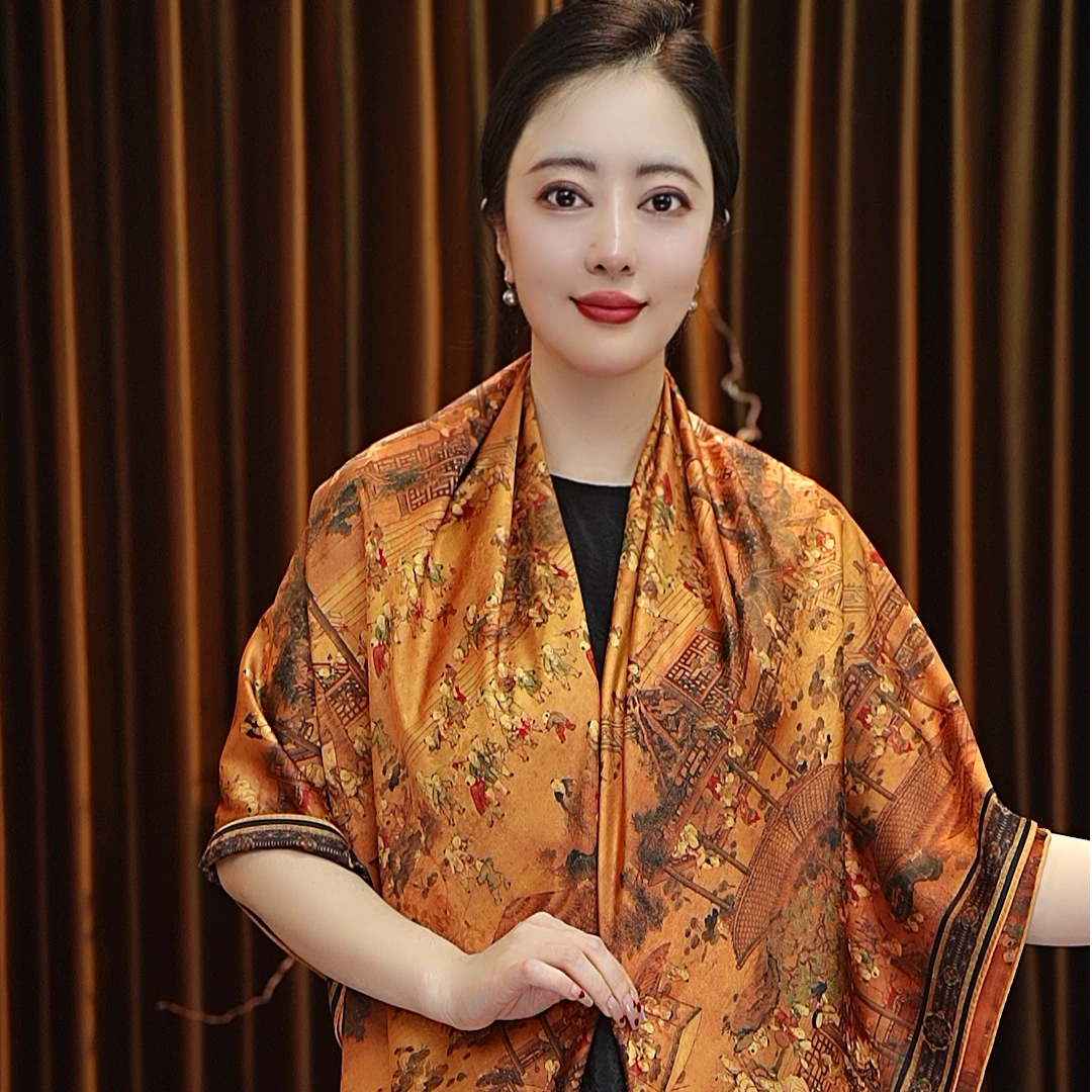 【百子图】140*140花螺大方巾围巾女士丝巾双面戴古风百搭显气质