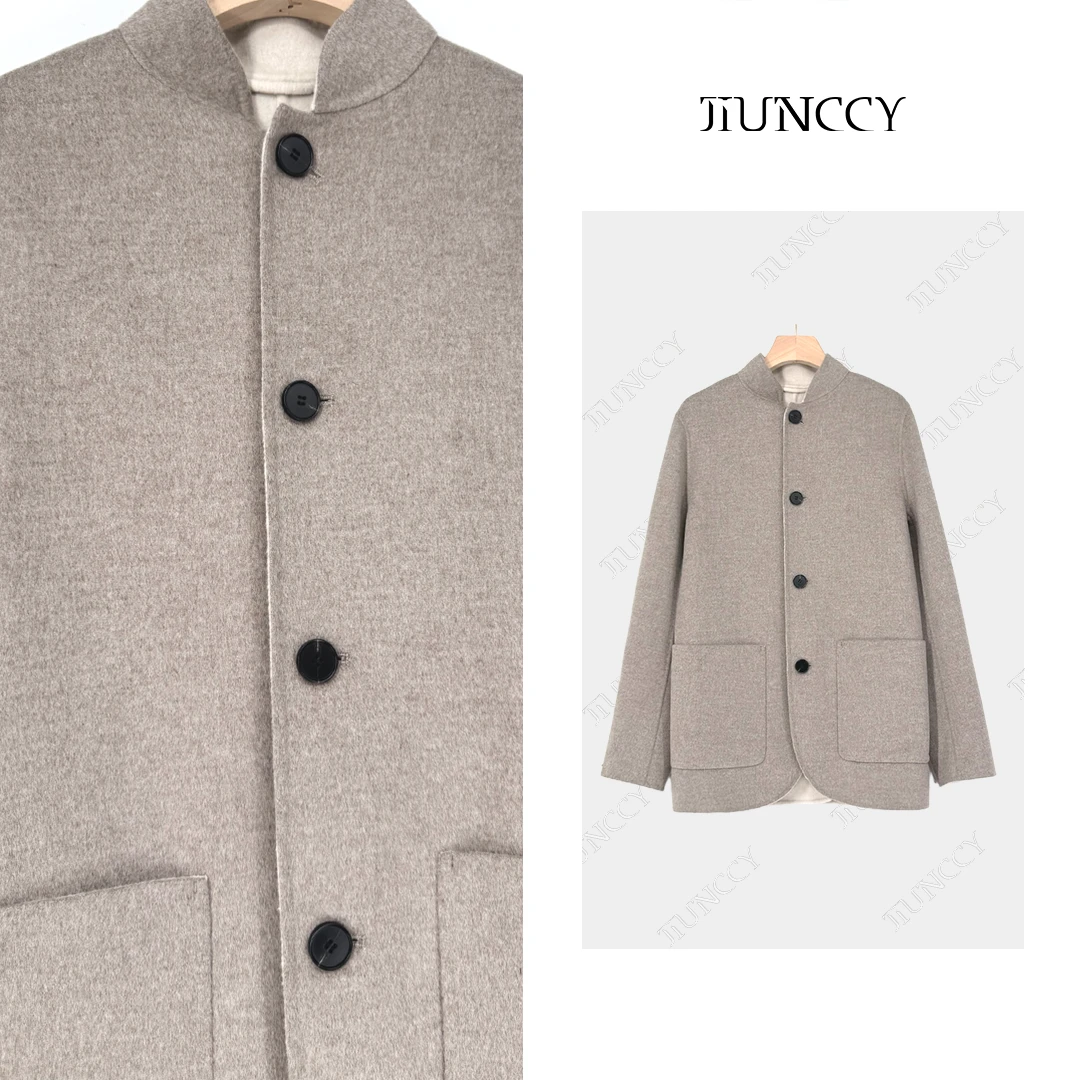 JIUNCCY【絮语】绵羊毛桑蚕丝混纺120高支双面呢大衣外套 52YDY005