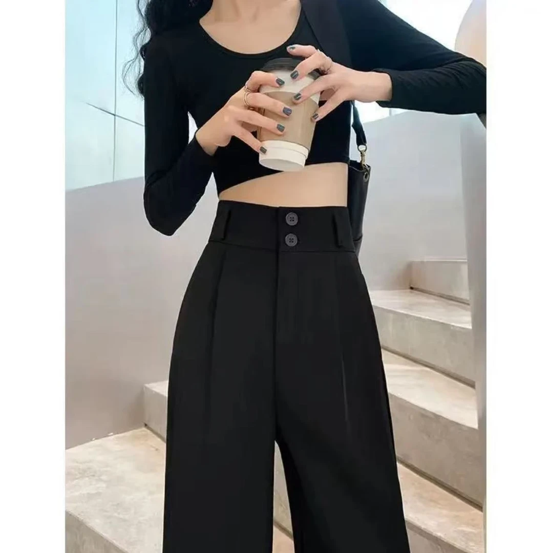 春秋窄版阔腿裤西装直筒裤拖地裤高腰西装裤显瘦休闲裤薄款【111】