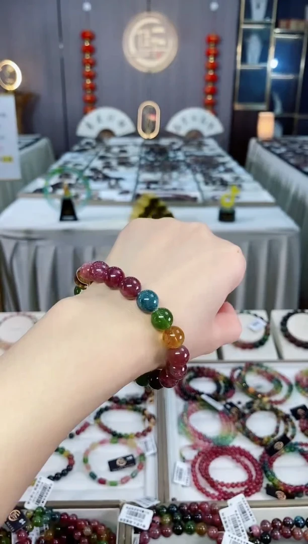 未镶嵌老矿碧玺彩虹冰体单圈手串10mm+碧玺hon多样性发货一条