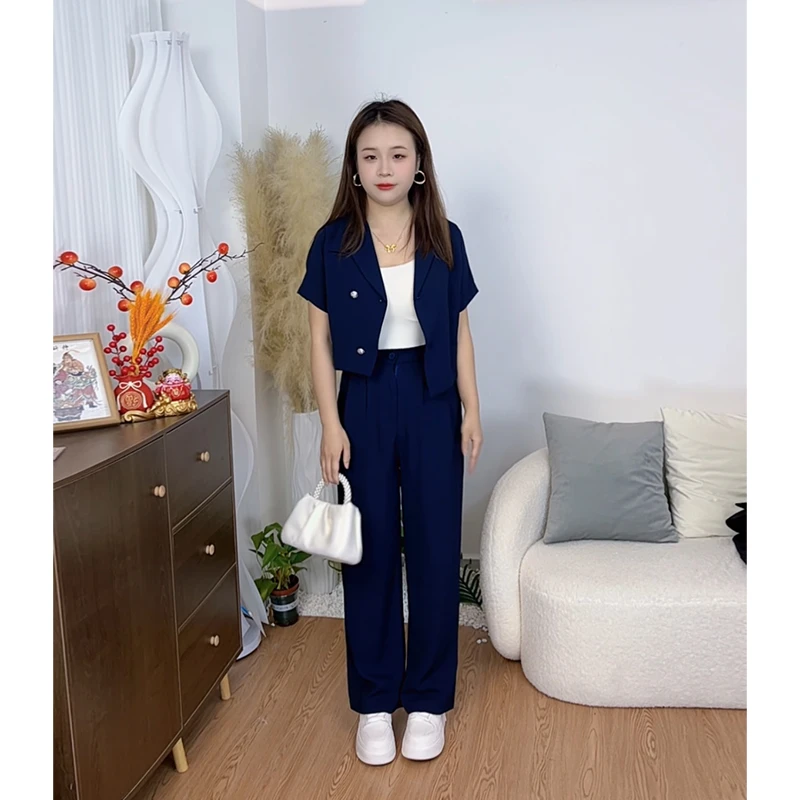 【珍珍专属】小个子改版夏季新款设计感时尚不规则西装短袖通勤套装