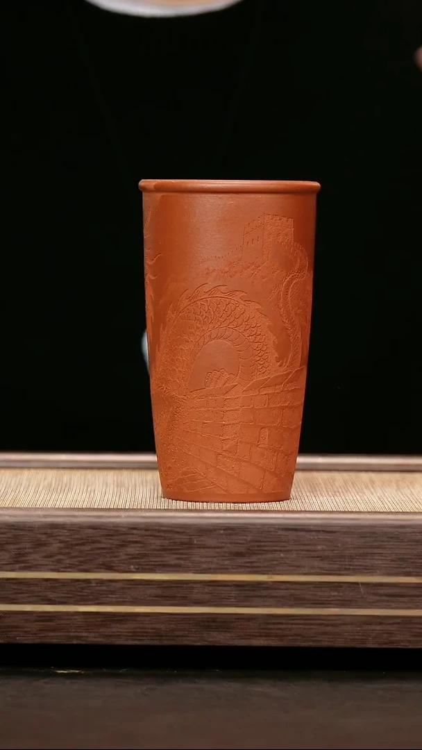 茶壶紫砂红泥 可乐杯 刻绘山河长青