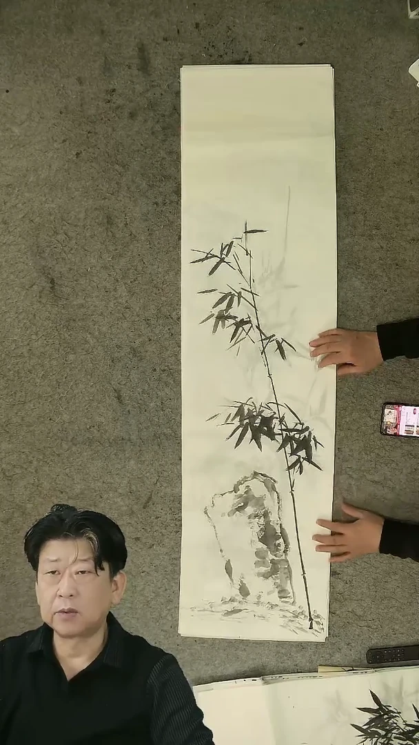 国画四尺对开  墨竹条屏 34*138cm