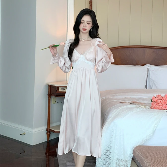 【怀玉睡裙】性感长款甜美法式厚款女睡裙薄款气质-R2337704-A