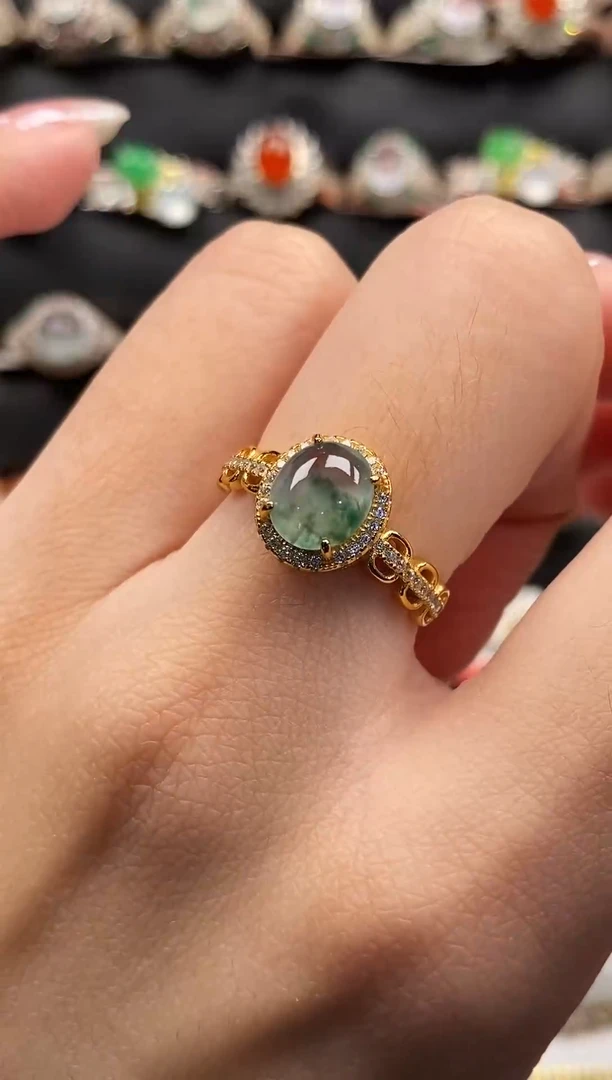 银S925镶嵌戒指翡翠天然A货翡翠42