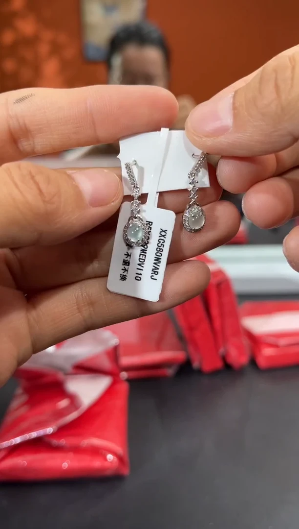 银S925镶嵌翡翠耳饰002985r