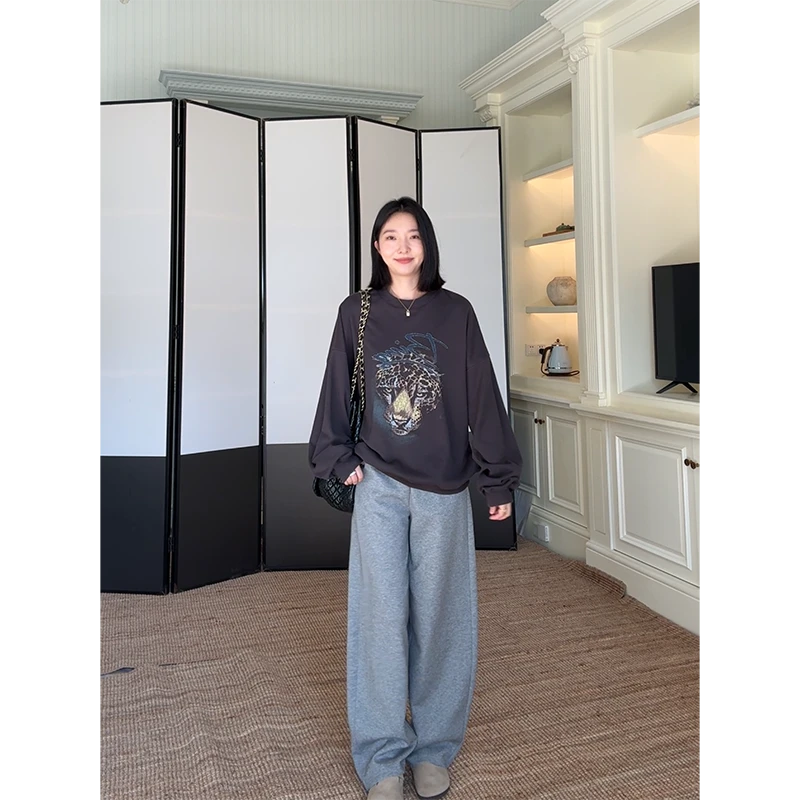 郭九九呢 棉时髦印花圆领宽松显瘦卫衣休闲弯刀裤长裤 G924D10272