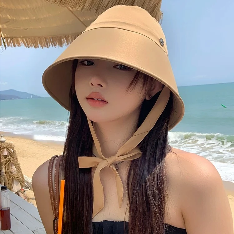 新款A15飘带防晒遮阳帽夏季防紫外线可爱韩版休闲水桶帽子