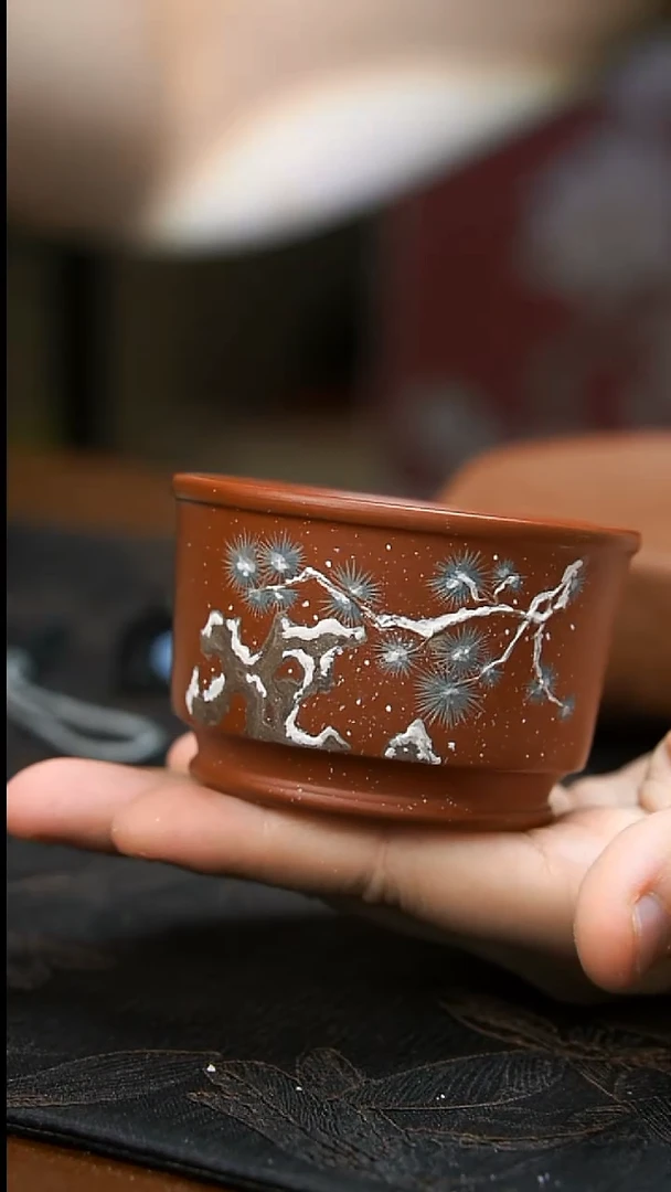 茶壶紫砂雪景朱泥杯