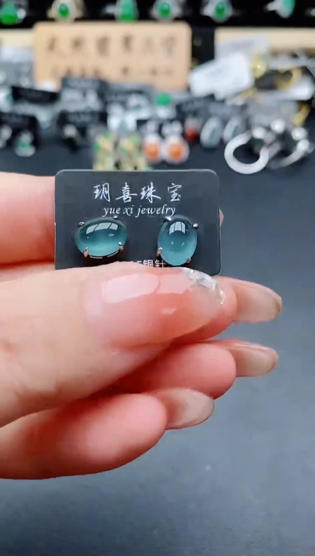 银S925镶嵌翡翠耳钉212121