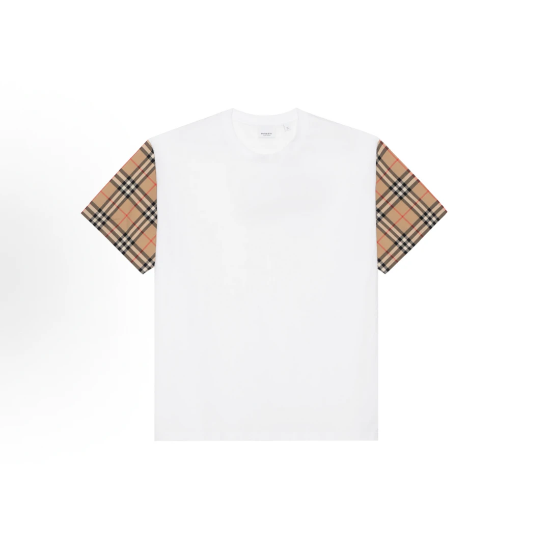 Burberry博柏利格纹衣袖宽松短袖落肩袖T恤男女同款白色80427161