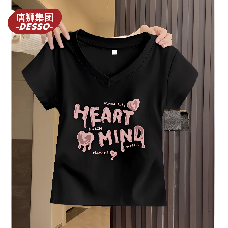 唐狮集团dessoV领纯棉T恤女2025新款正肩柔软上衣亲肤透气ins短袖