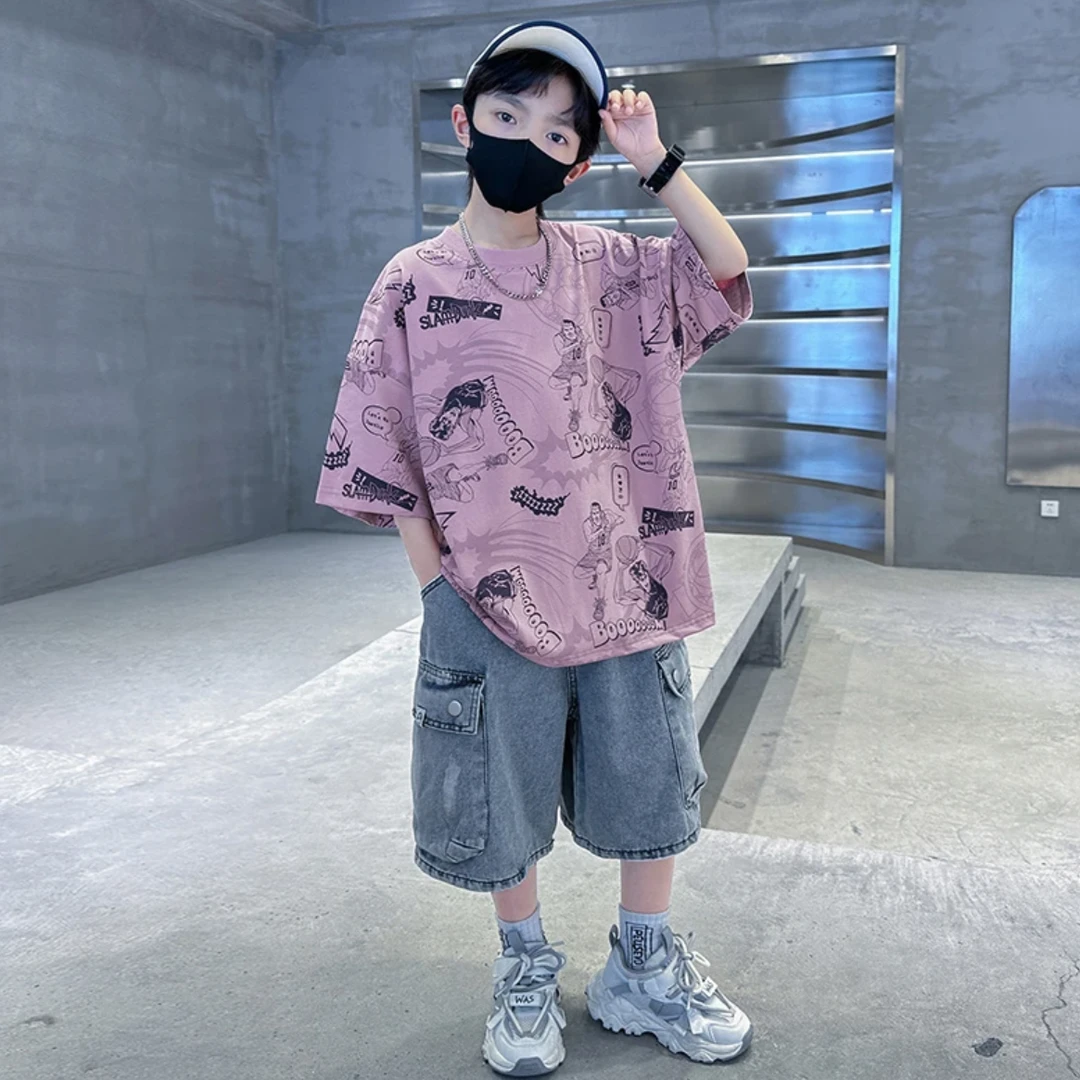 【热血樱木】100%纯棉儿童T恤短袖2025年新款中大童男童夏款半袖潮T