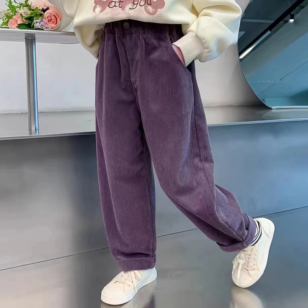 纯色加绒灯芯绒老爹裤D