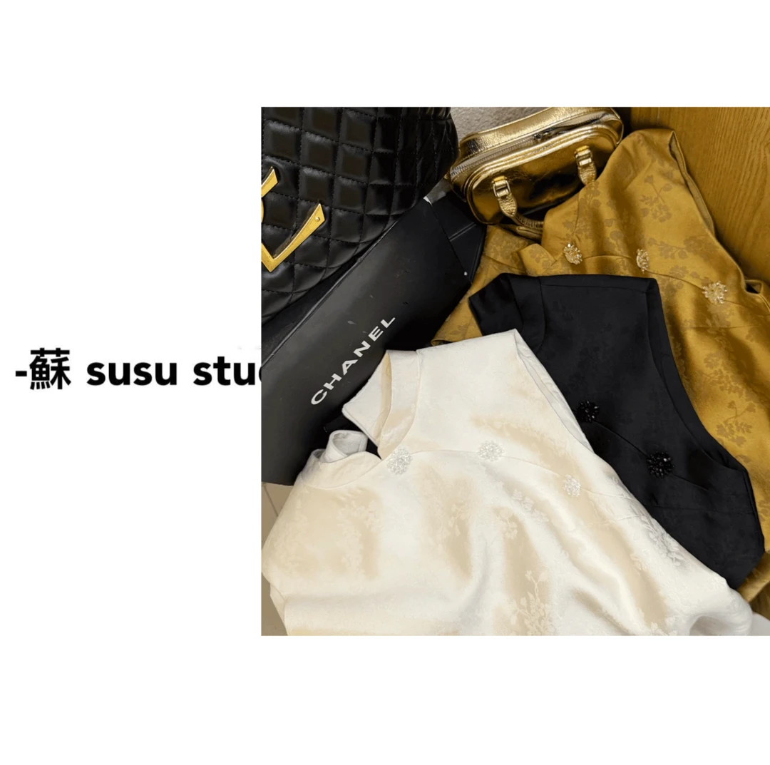 【蘇蘇】663款新中式国风上衣立领提花无袖背心小衫舒适减龄