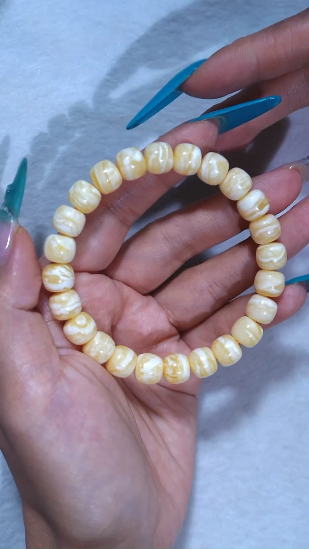 手链琥珀未镶嵌典藏级9.5mm瓷白虎皮颗颗顺颗颗妖