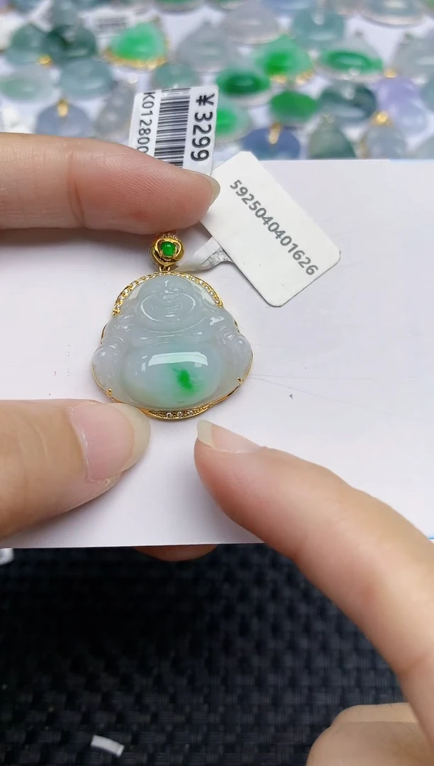 翡翠18K金镶嵌颈饰天然A货翡翠