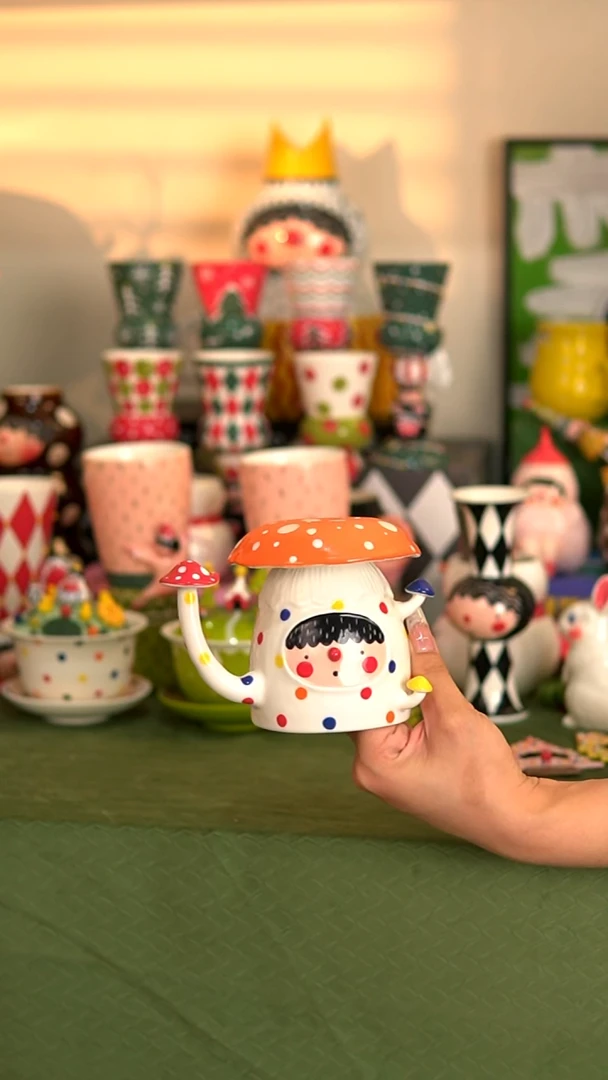 .喜上陶社多头蘑菇杯子