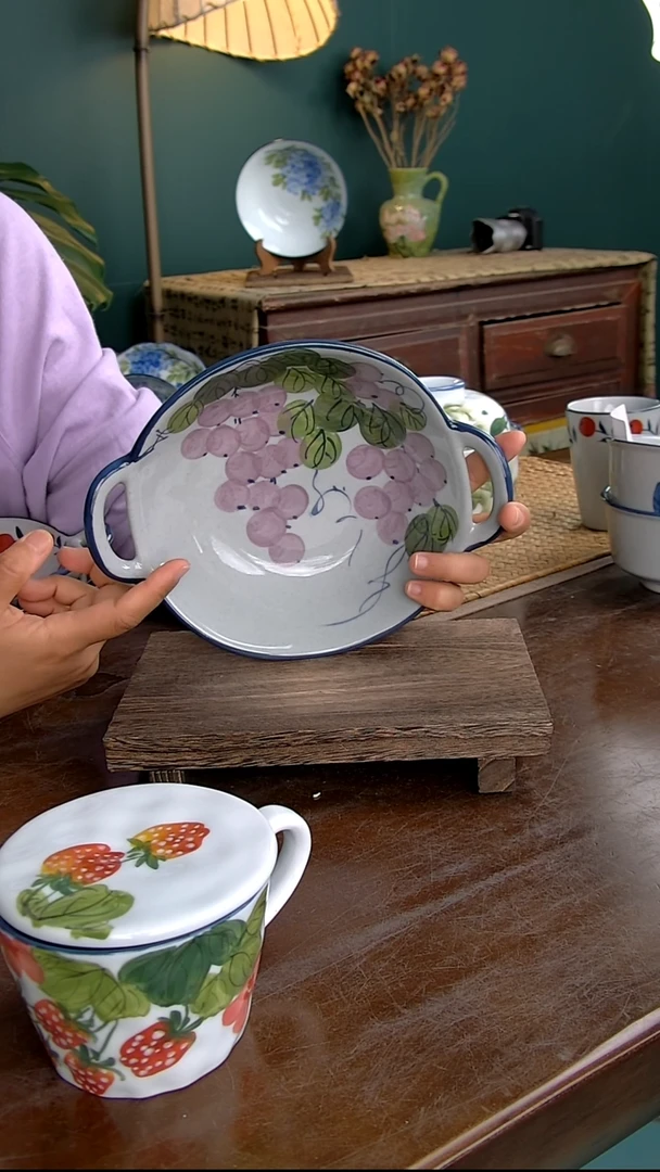 瓷片8.5英寸双耳盘-葡萄