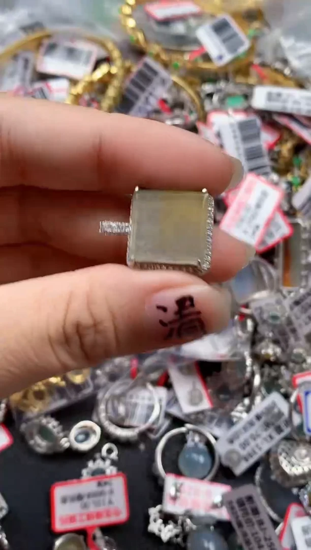 银S925镶嵌戒指翡翠天然A货缅甸翡翠