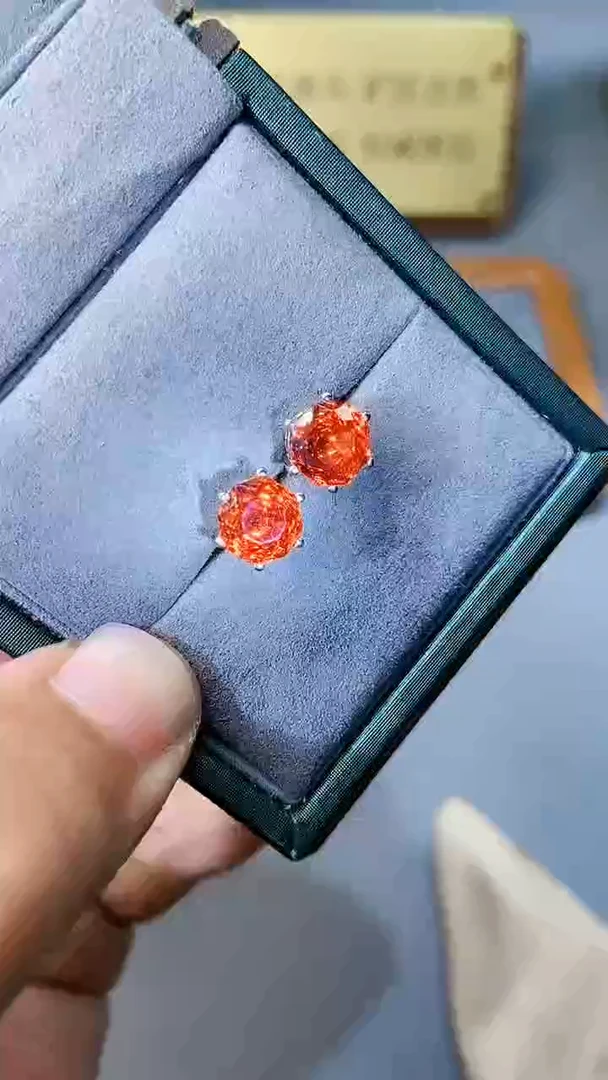 【闪购商品】石榴石（芬达石）耳饰银S925镶嵌354