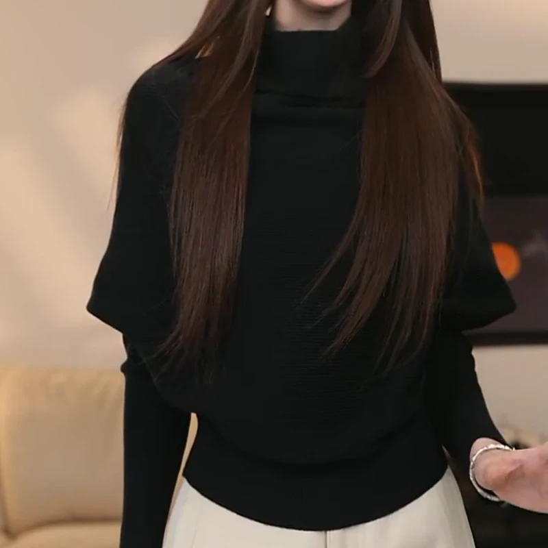 秋冬新款半高领时尚蝙蝠袖慵懒风针织衫毛衣长袖LK2508172