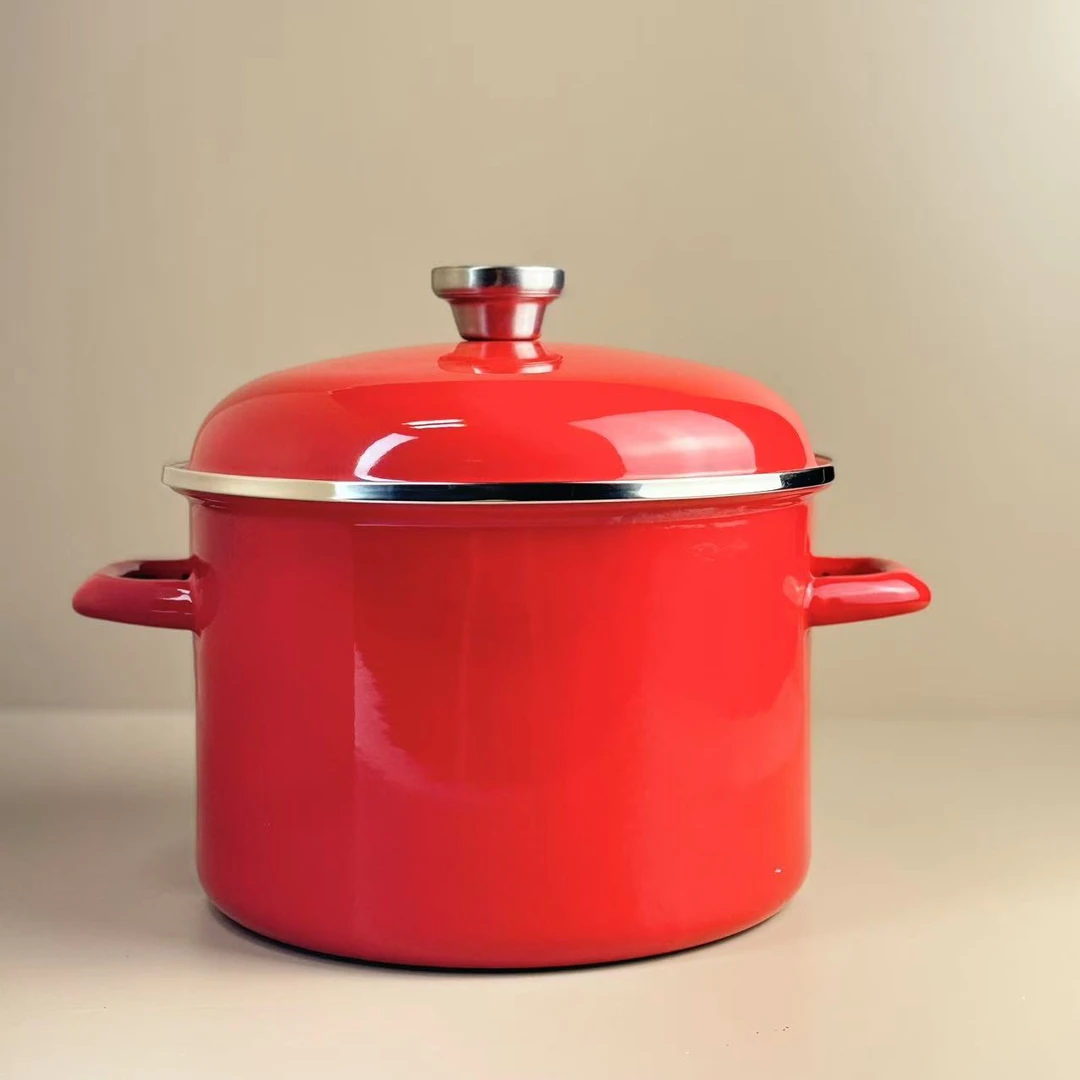 24CM微瑕红色高货搪瓷珐琅炖锅/汤锅/全灶具通用