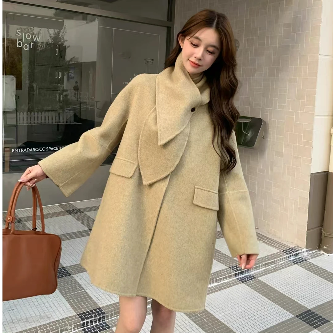 （834-850）双面羊毛大衣欧若风毛呢外套百搭宽松韩版秋冬