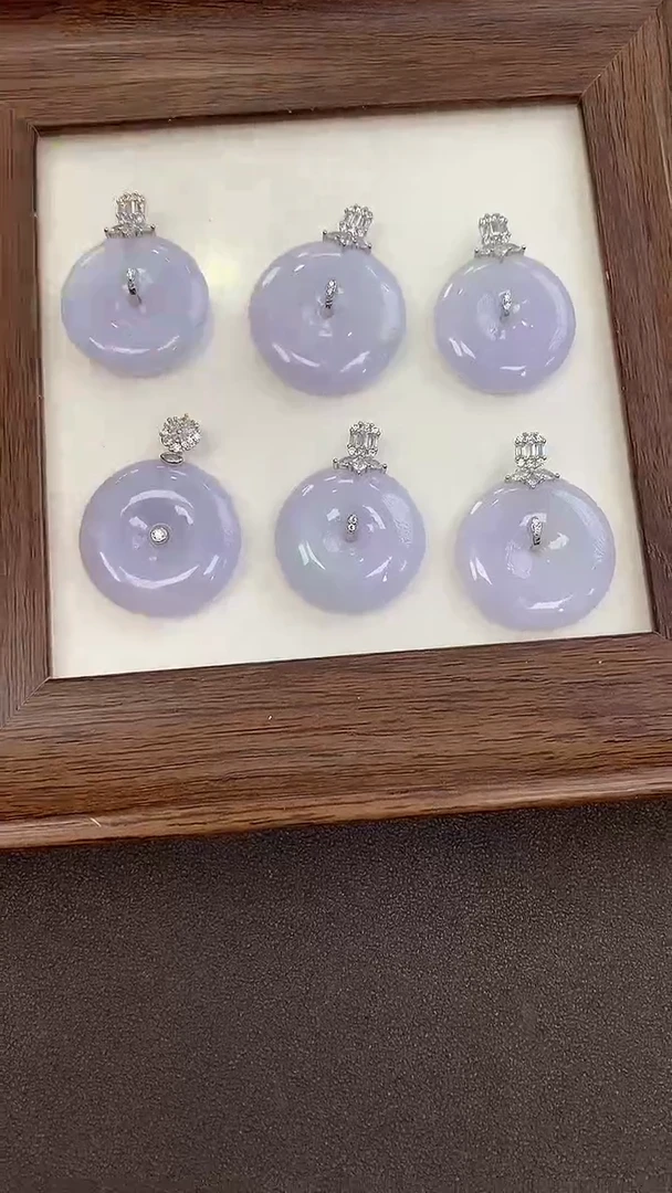 颈饰银S925镶嵌翡翠天然缅甸a货细糯淡紫扣(多样性发其一有色差