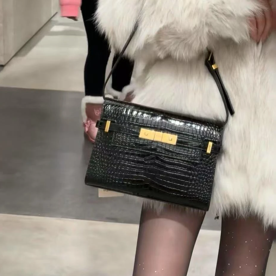 95新 YSL/圣罗兰 坤球奢选 圣罗兰小号鳄压曼哈顿单肩包