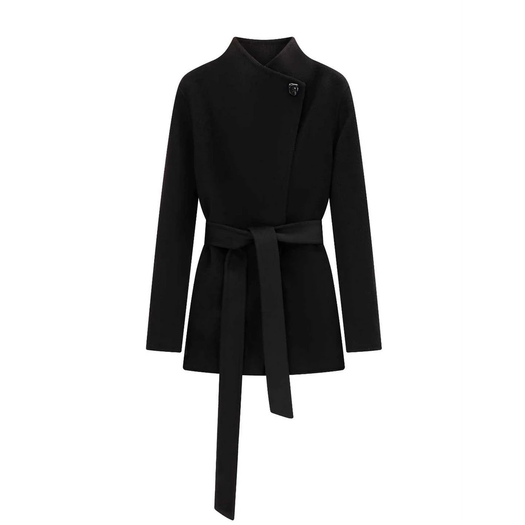 TY 2026秋冬新款系腰长款纯色长袖羊毛大衣823101