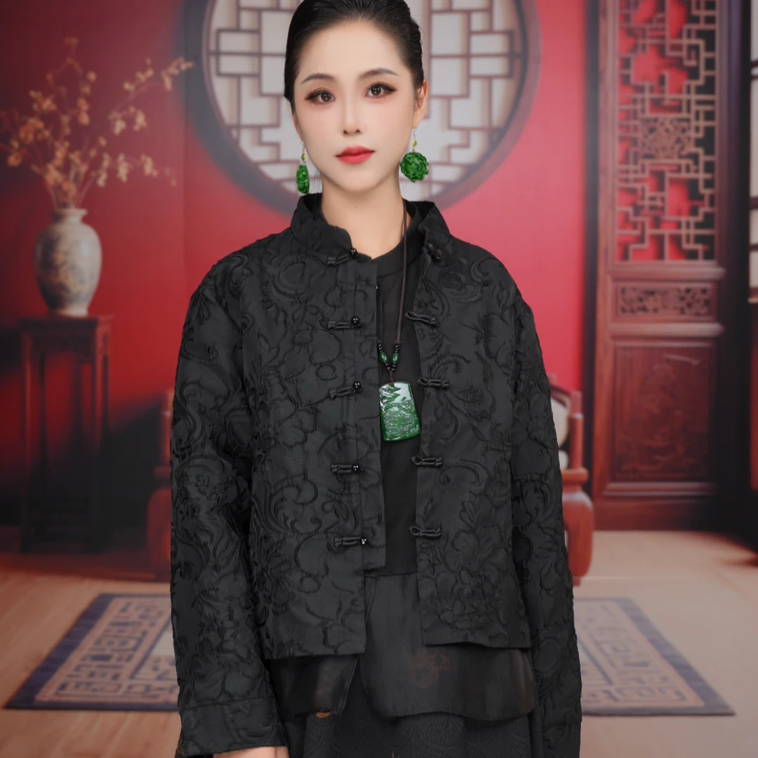 L25-WZ008【惊鸿】秋季新款短款女新中式长袖短外套织花油画设计师