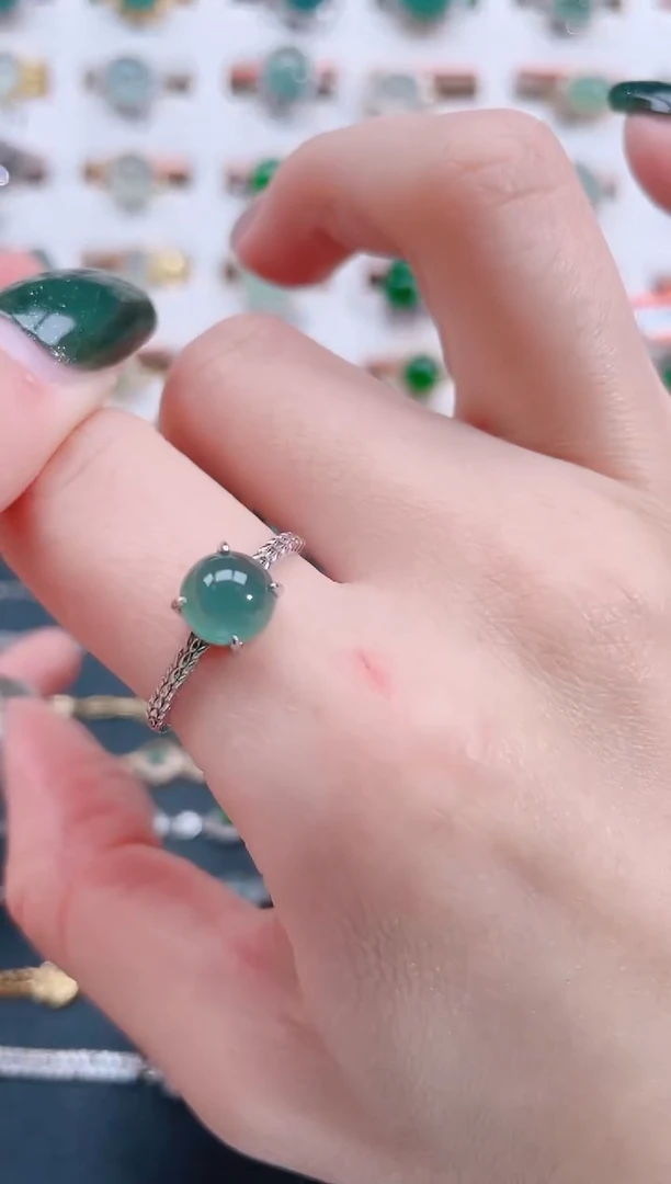 银S925镶嵌戒指翡翠天然翡翠