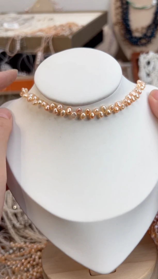 未镶嵌福利淡水珍珠中国红*强光花瓣珍珠项链无核