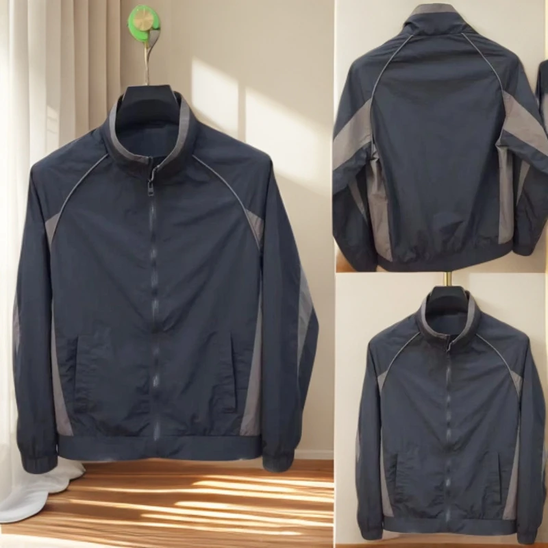 男拼色套装春季免烫立领上衣外套纯色夹克速干抗皱