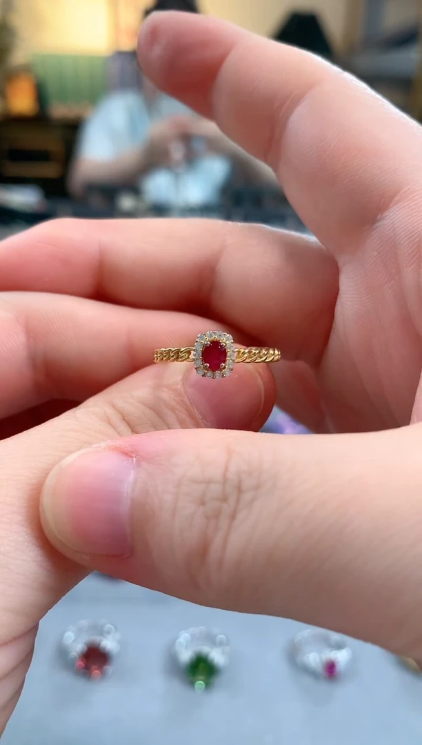红宝石戒指银S925镶嵌红宝石