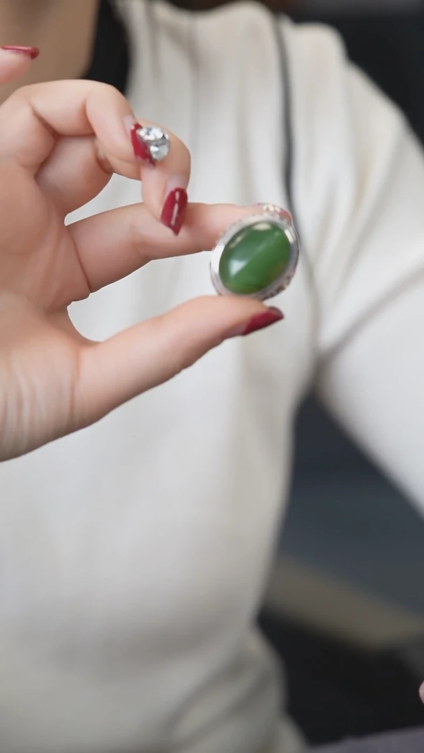 【闪购商品】和田玉（碧玉）戒指银S925镶嵌戒指