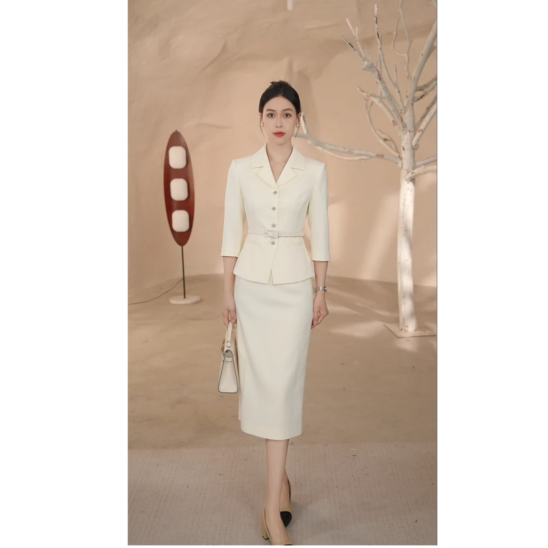 艾尚小香风短袖时尚套装气质白色轻奢夏季法式修身通勤女神范轻熟