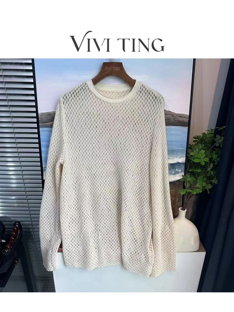 【VIVI·TING】婷姐推荐慵懒风休闲百搭菱形镂空中长款长袖上衣s186
