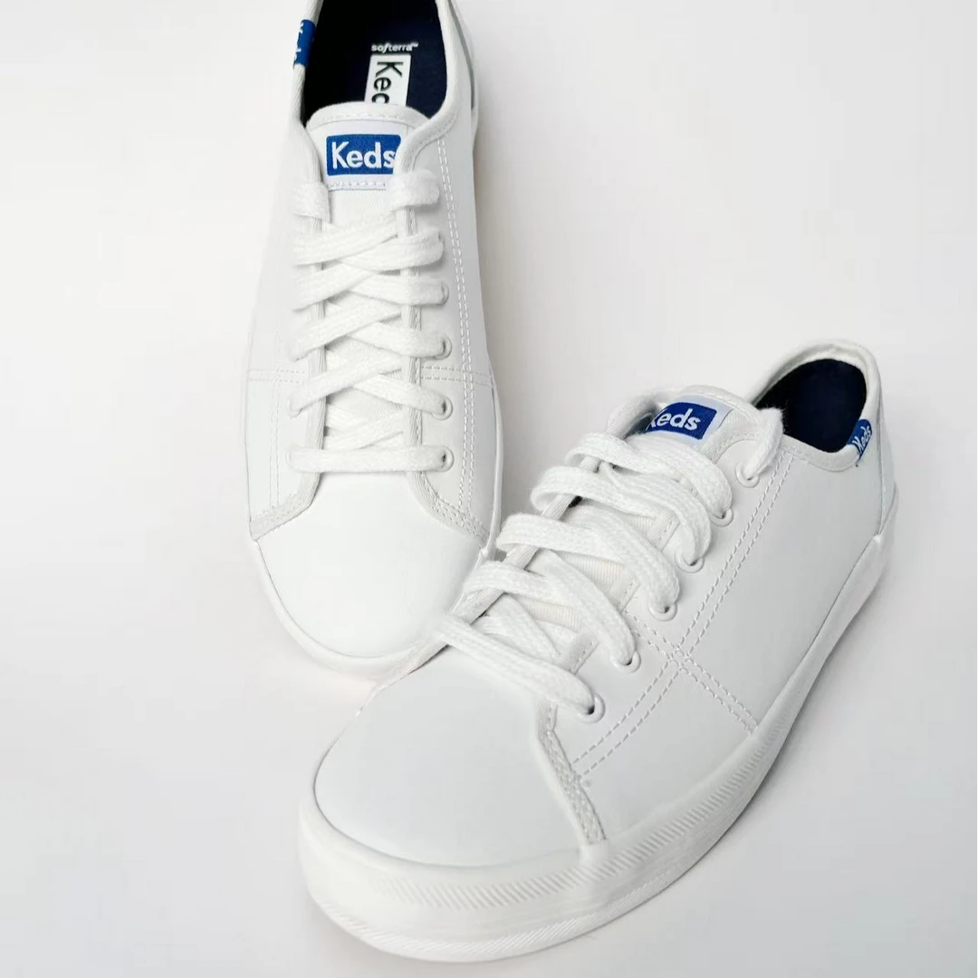 KEDS 全皮帆布经典纯色球鞋白色低帮休闲鞋系带时尚休闲气质球鞋