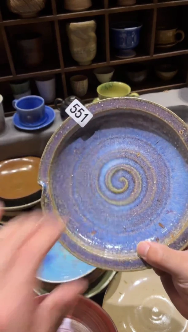 瓷片青551紫色手工粗陶盘1个