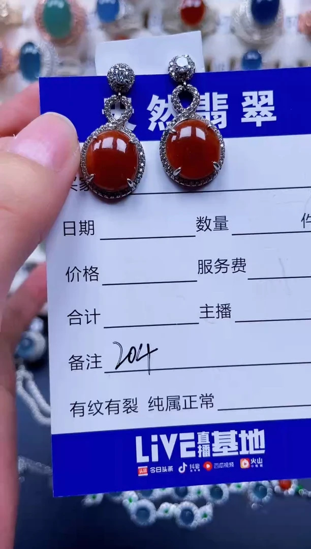 银S925镶嵌翡翠耳饰204