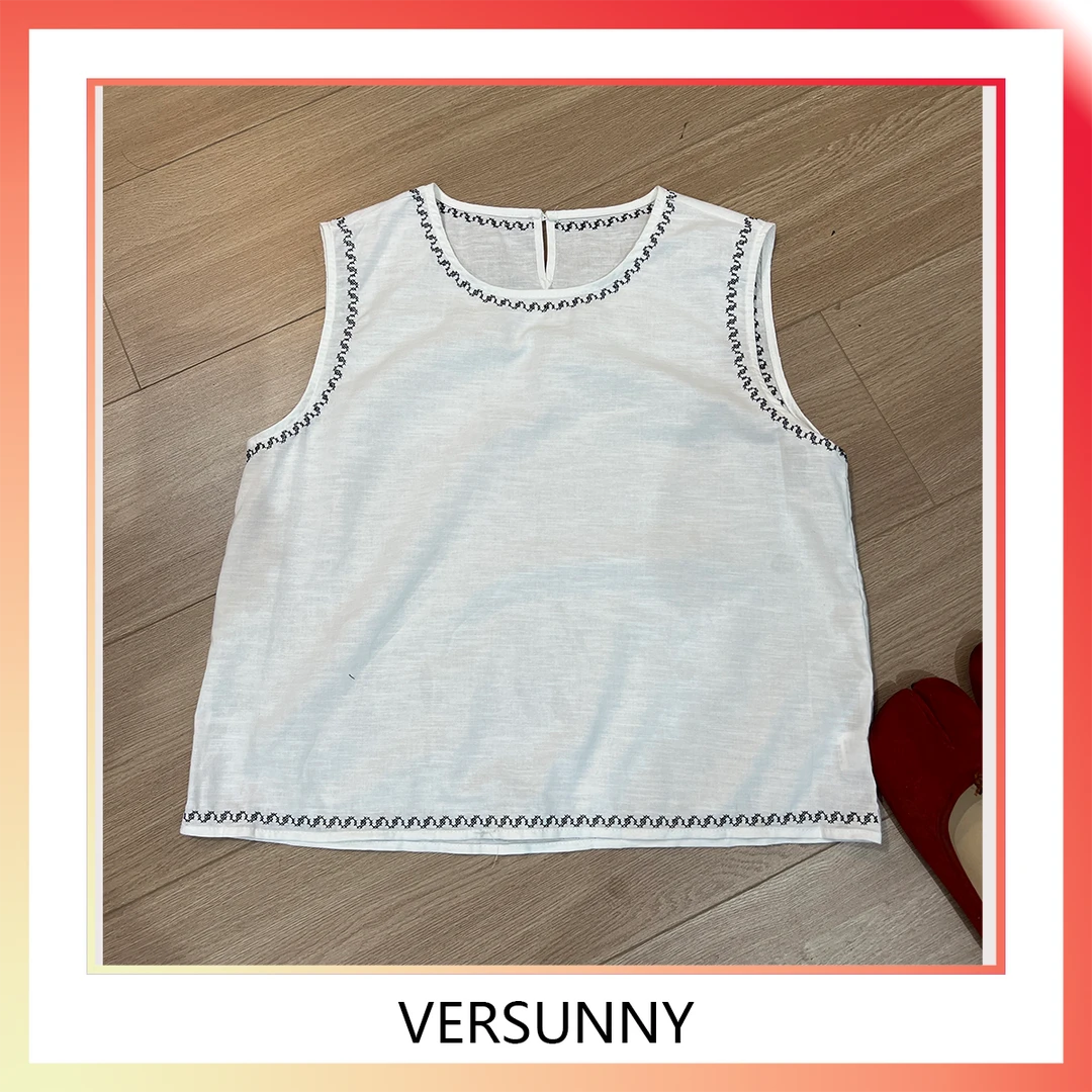 (3868)法式刺绣百搭显瘦棉麻无袖百搭背心
