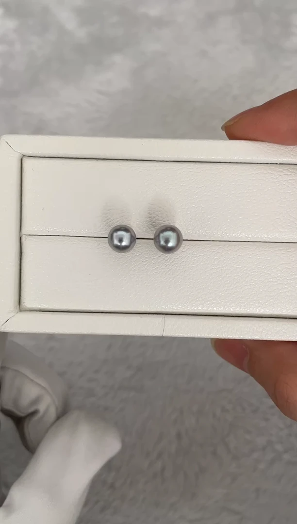 银S925镶嵌耳钉海水珍珠AK真多麻素钉7.5-8mm