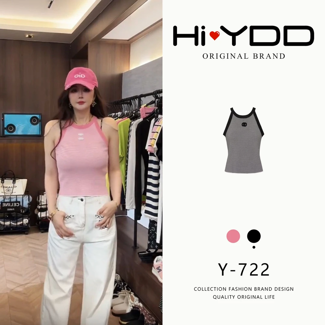 YDD•「Y-722」夏季多巴胺条纹撞色运动挂脖吊带背心HS-33947