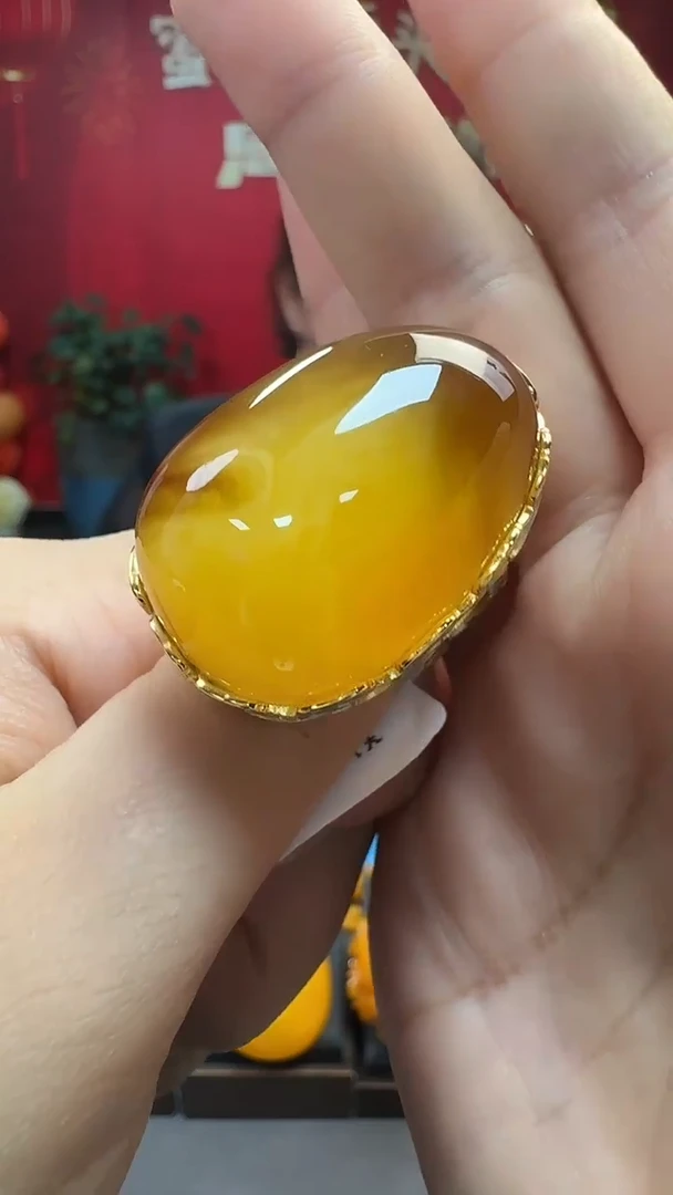 银S925镶嵌琥珀戒指蜜蜡戒指