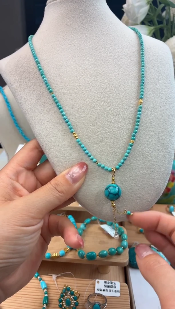 银S925镀金镶嵌绿松石项链1