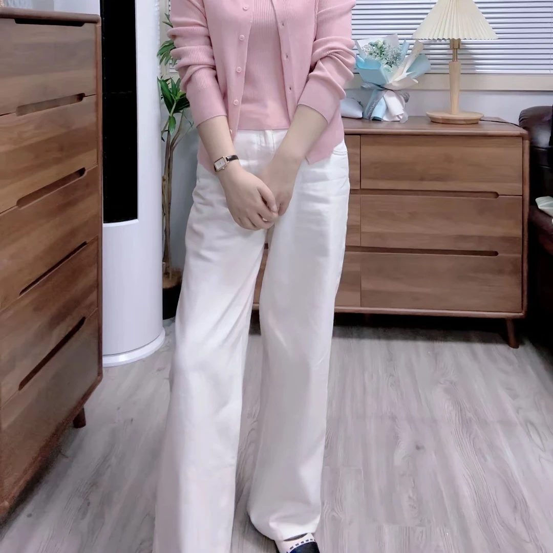 【原歌2】全棉高腰宽松显瘦白色长短款牛仔裤女YG530