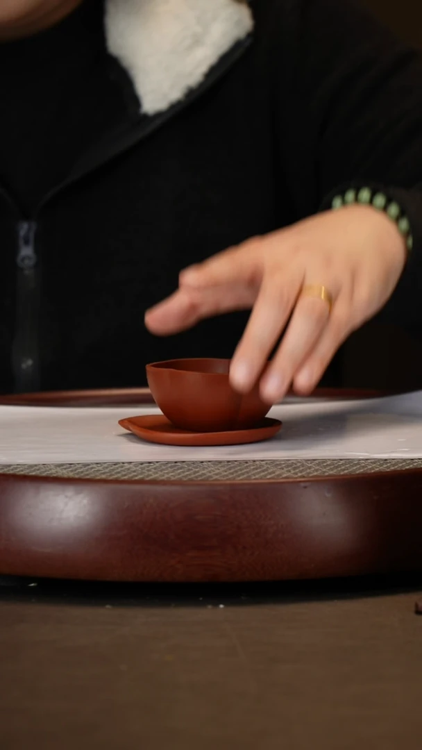 【闪购商品】紫砂茶壶大红袍筋纹杯+大红袍寿桃杯垫